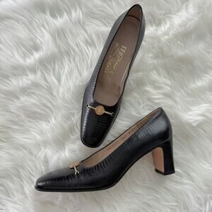 Salvatore Ferragamo | Women’s Classic Reptile Embossed Leather Square Toe Pumps